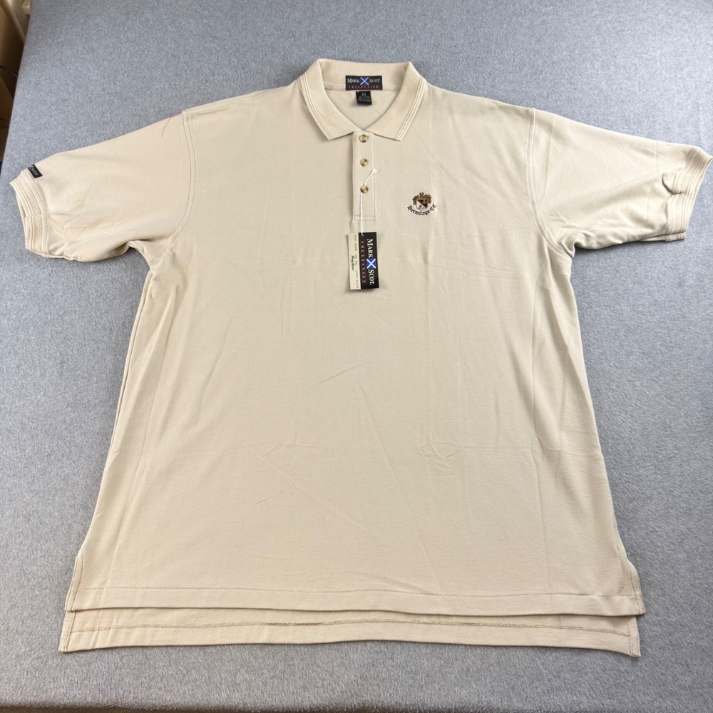 Vintage Mark Scot Collection Polo XXL USA Cotton Hermitage Golf Crest Beige NWT